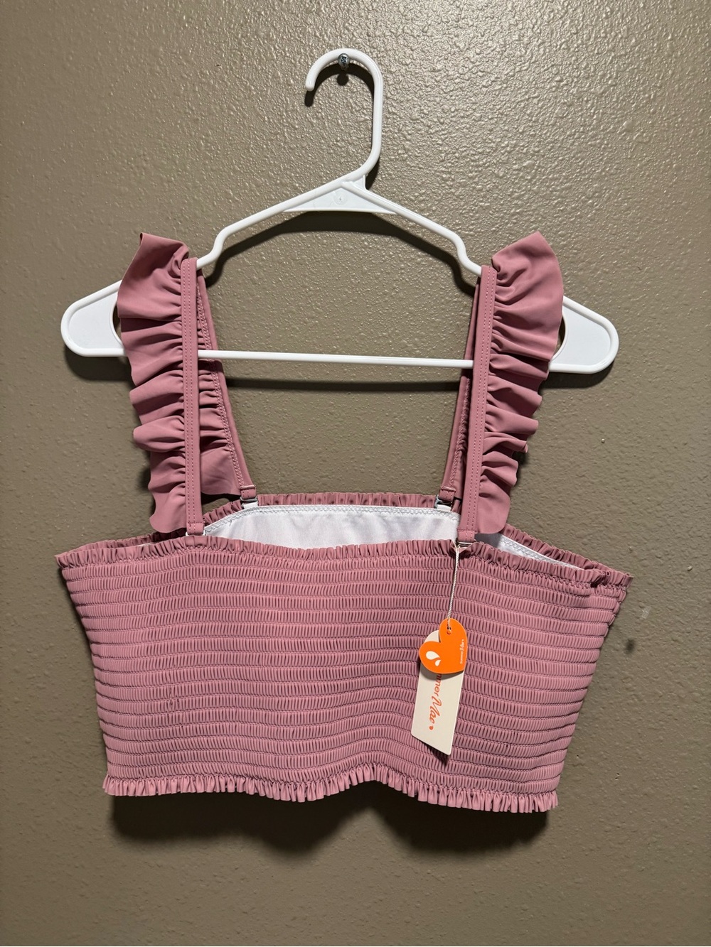 Summer Mae Ruffled Smocked Crop Top in Dusty Rose